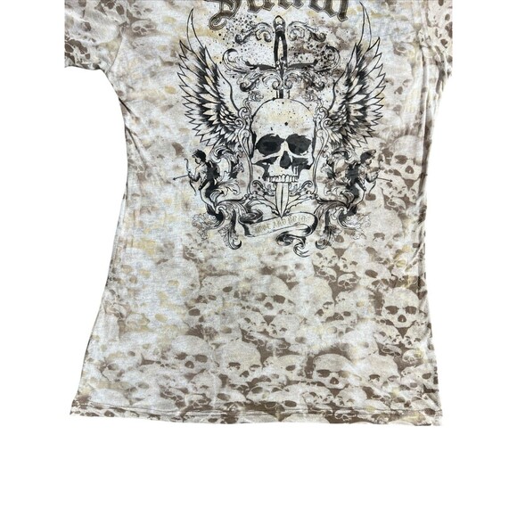 Sinful T-Shirt Womens Brown Y2K Skull Wings Transparent Grunge Distressed HTF - Picture 10 of 12